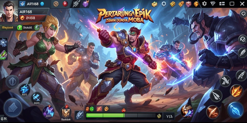 Screenshot utama AIR168 menampilkan pertarungan seru dan karakter unik.
