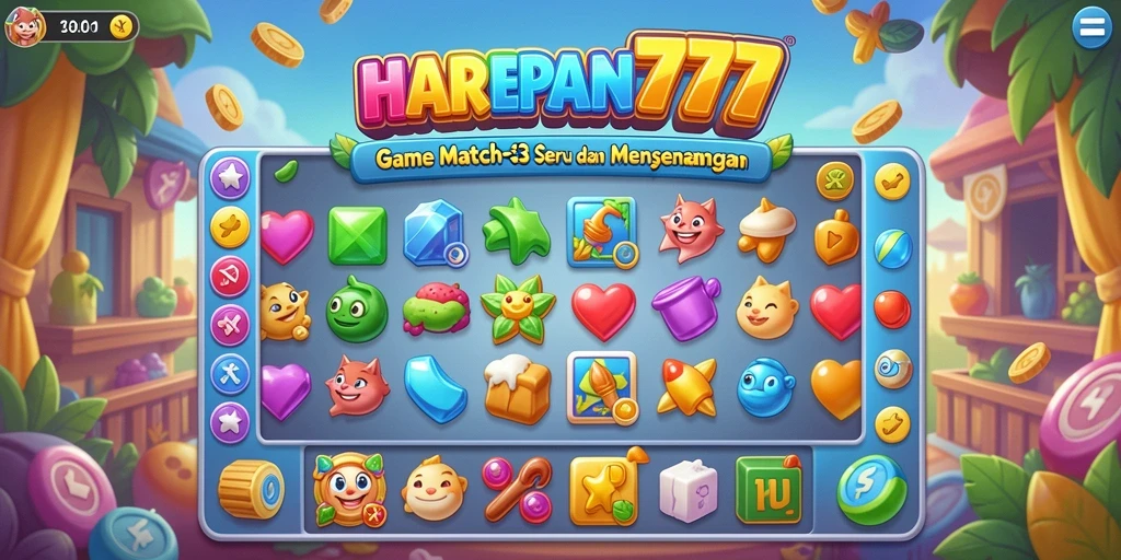 Tampilan gameplay seru HARAPAN777 dalam misi Match-3.