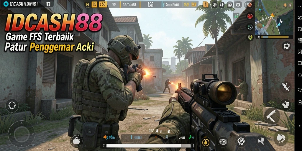 Screenshot utama menampilkan aksi seru dalam gameplay FPS.