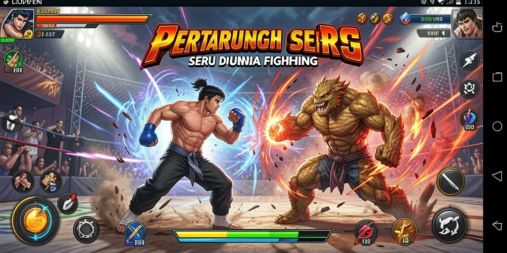 Screenshot LKOPEN menampilkan pertarungan menegangkan antara karakter petarung.
