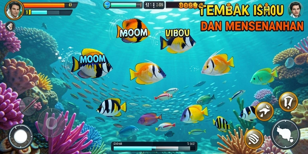 Screenshot gameplay MBOOM yang menampilkan aksi Tembak Ikan seru.